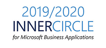 Grafik mit dem Text â€ž2019/2020 INNER CIRCLE for Microsoft Business Applicationsâ€ in blauer und schwarzer Schrift auf weiÃŸem Hintergrund, die die Anerkennung von ITVT als Teil des Inner Circle-Programms von Microsoft darstellt.