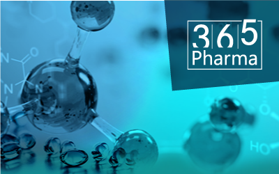 Wissenschaftliche Visualisierung von MolekÃ¼lstrukturen und chemischen Bindungen vor einem blauen Hintergrund mit Farbverlauf, der fÃ¼r pharmazeutische Forschung und Innovation steht. Das Label â€ž365 Pharmaâ€œ erscheint in der oberen rechten Ecke und wird fÃ¼r ITVT-Materialien verwendet.