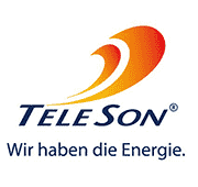 Das Logo von TeleSon zeichnet sich durch ein modernes Design mit fetter Typografie und leuchtenden Farben aus.