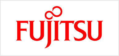 Ein weiÃŸer Hintergrund mit dem Fujitsu-Logo in der Mitte.