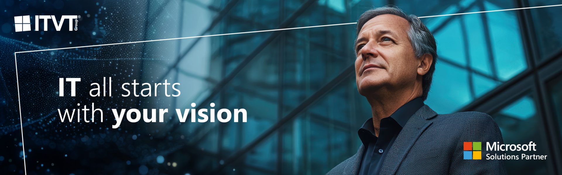 Microsoft-Logo mit dem Satz â€žIt all starts with your visionâ€œ, der Innovation und KreativitÃ¤t in der Technologie betont.