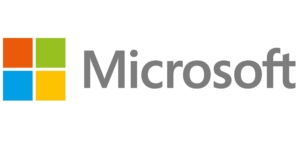 Microsoft-Logo auf weiÃŸem Hintergrund, mit vier farbigen Quadraten in einem Gittermuster.