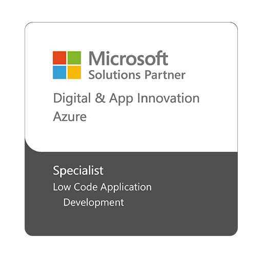Microsoft Solutions Partner-Auszeichnung fÃ¼r digitale und App-Innovation (Azure) mit Spezialisierung auf Low-Code-Anwendungsentwicklung.
